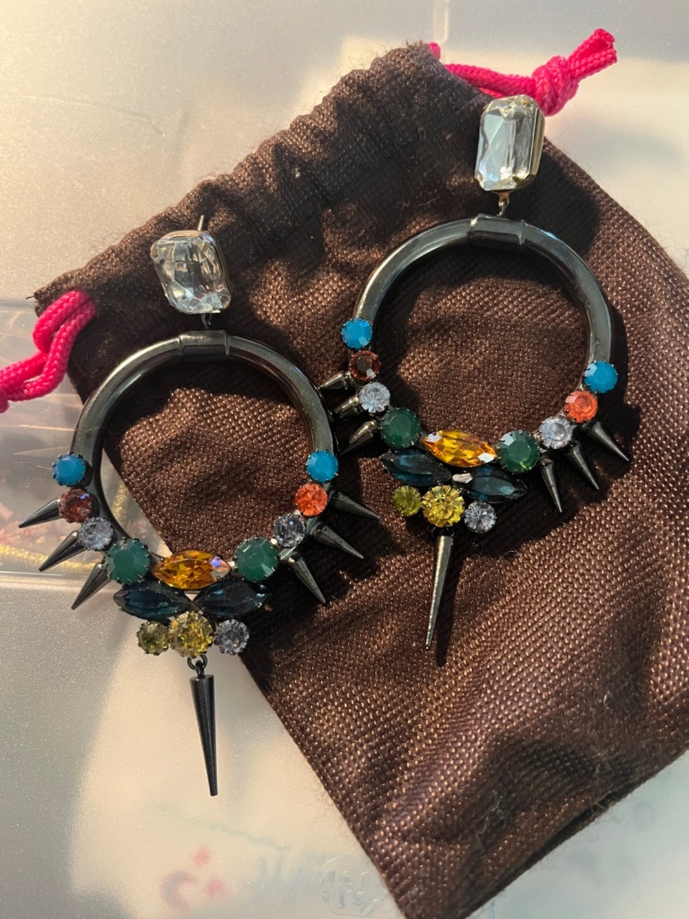Multi-Color Spike Hoop Earrings with Crystal Accents